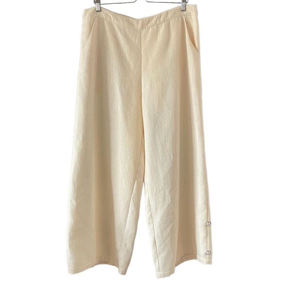 SHEIN Curve Cream Wide Leg Crop Linen Texture Pants 1XL - Picture 1 of 8